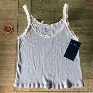 NEW Brandy Melville baby light blue tank white lace